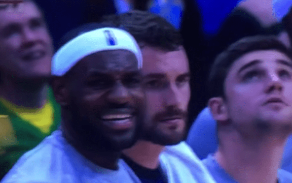 LeBron and Kevin Love caught red handed checking out a chick in the crowd