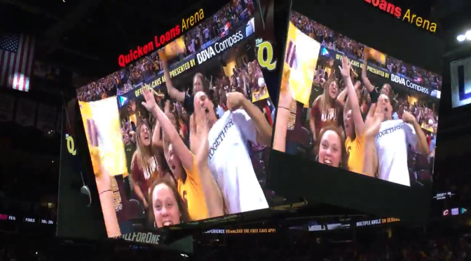 Watch the city of Cleveland celebrate the Cavs thrilling game 2 win over the Warriors